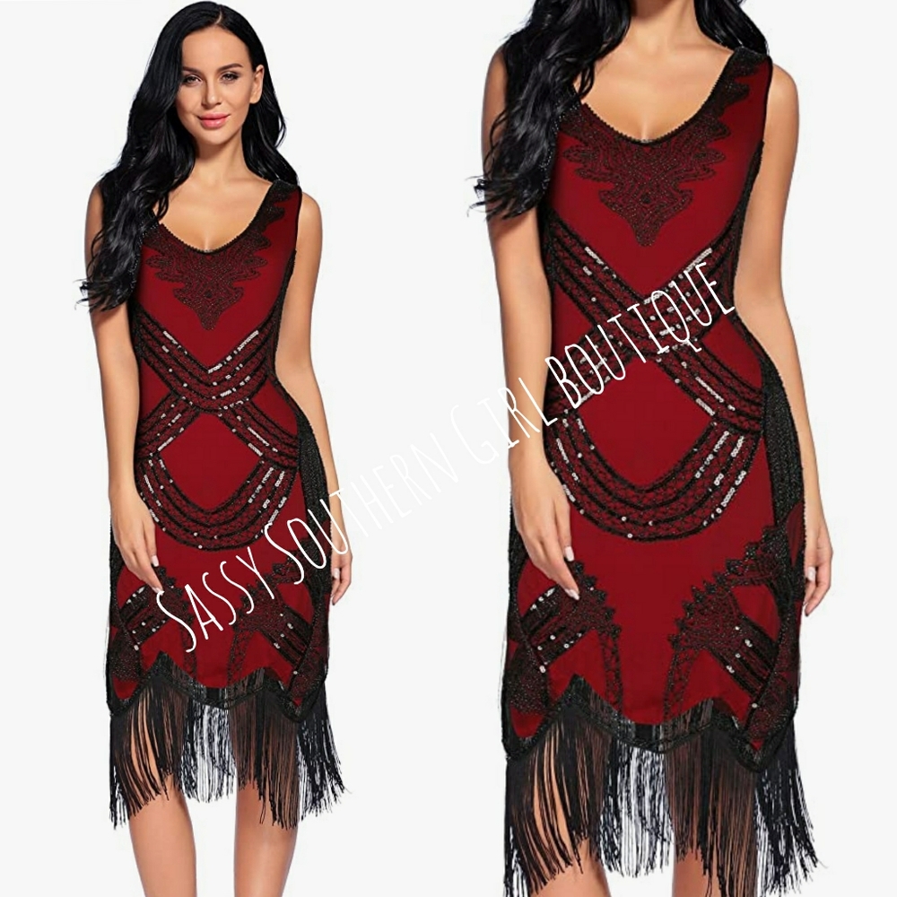 🆕⭐ Red and black Gatsby sequin fringe dress